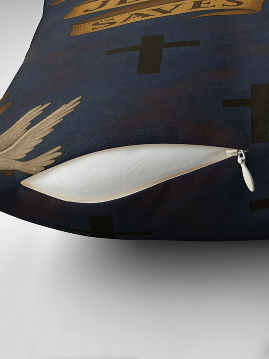 Jesus Saves – Faith Pattern with Doves and Crosses Pillow